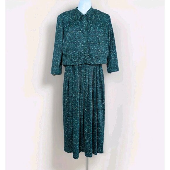 Vintage 60s Soft Nylon Shelton Stroller Green Retro Floral 2 Piece Dress Set A1 - Picture 1 of 16